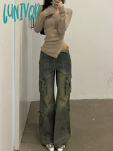 Lunivop Woman High Waist Jeans Wash Denim Floor-Length Pants Pockets New Design Casual Kawaii